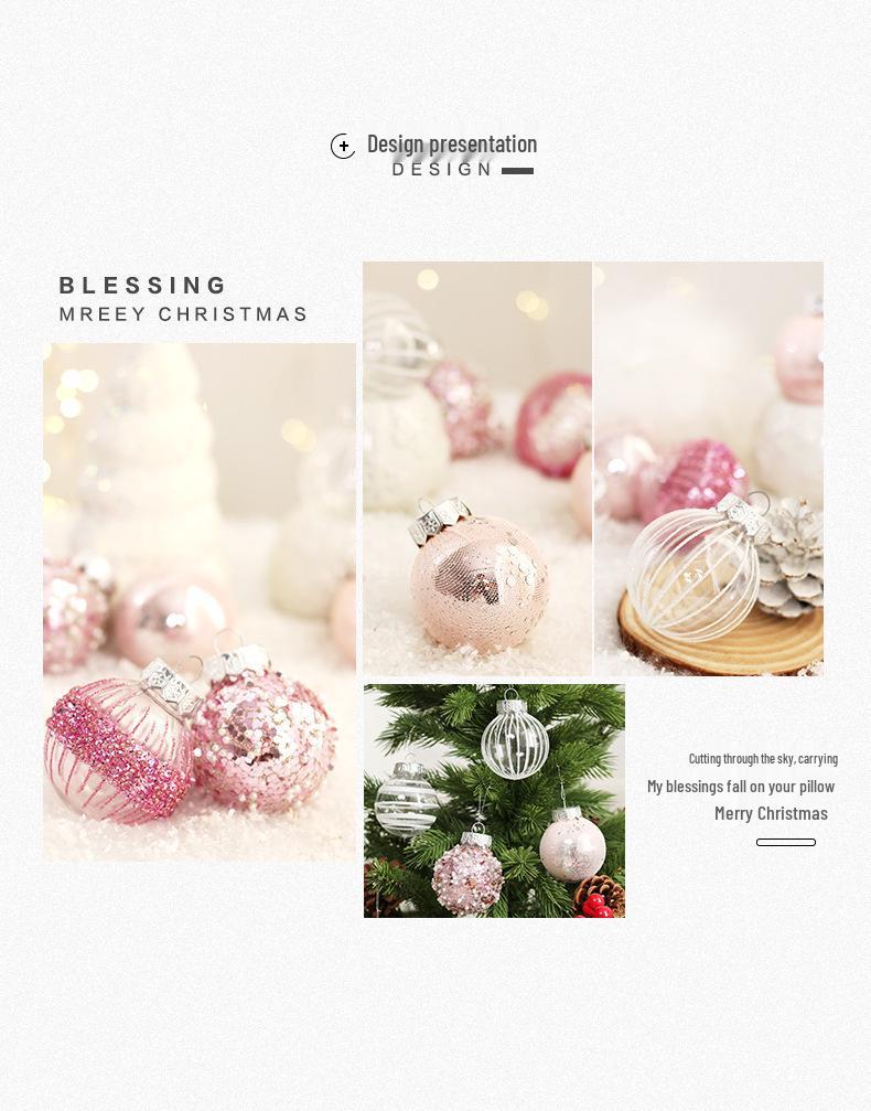 Pink Transparent Hollow Christmas Tree Ornament - PET Round Decorative Ball