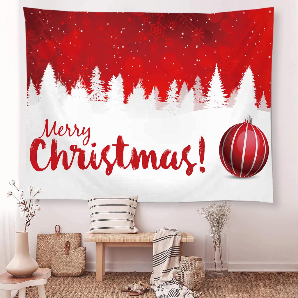 Snow Christmas Tree Fireplace Santa Claus Print Tapestry Wall Hanging Background Cloth Decor Christmas Home Room Wall Decoration