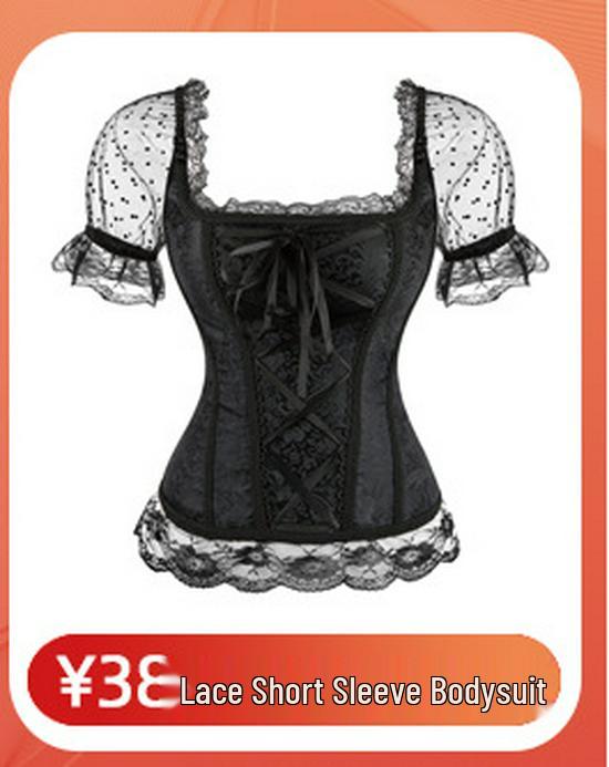 Vintage Fishbone Corset Crop Top: Drawstring, Waist Cincher, Tummy Control, Backless, Short Court Bodysuit with 4 Hooks.