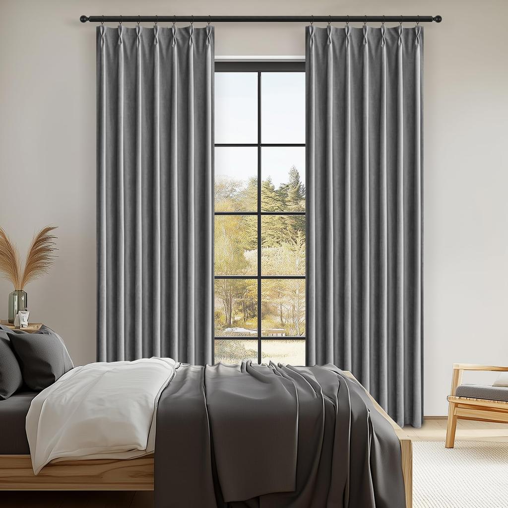 Topfinel Blackout Thermal Insulated Velvet 200cm Set of with for Living and Curtains, Long, Gray, 2, Hooks, Bedrooms, Rooms, Privacy, Soundproofing.
