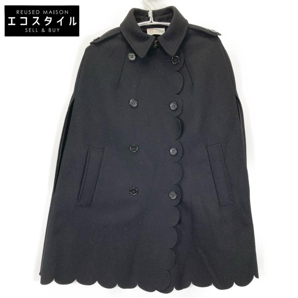 RED VALENTINO Black Wave Cut Double Breasted Poncho Coat coat 38 blackUsed