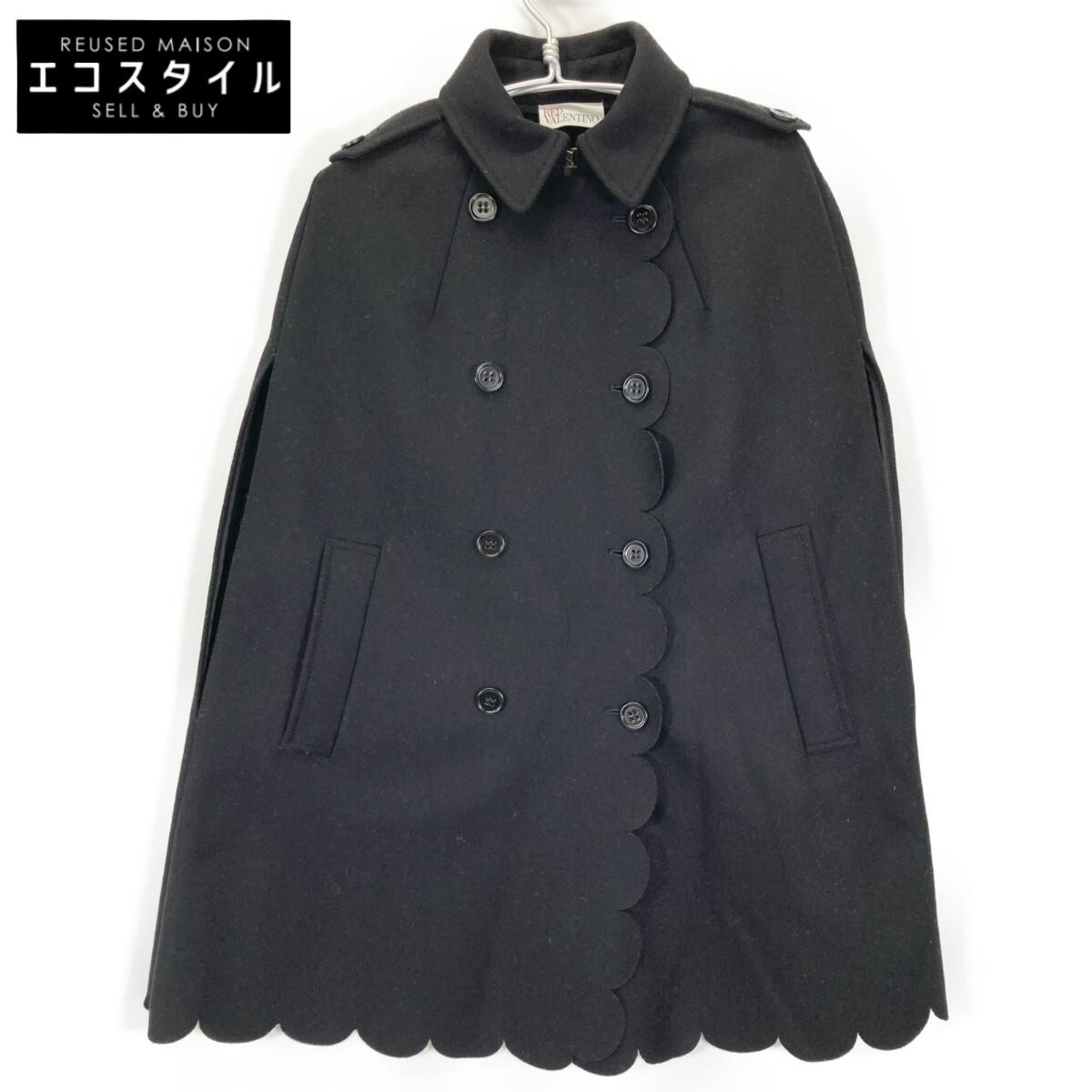 

RED VALENTINO Black Wave Cut Double Breasted Poncho Coat coat 38 blackUsed