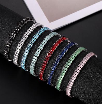 Qiuhan Colorful Cubic Zircon Bracelets Colorful Square Zircon Full Rhinestone Tennis Chain Bracelets for Women