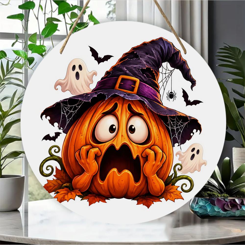 Spooky pumpkin print natural wood plaque Round Wooden Hanging Plaque home wall decor party supplies festive Halloween interior ornament
