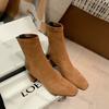 Faux Suede Chunky Heel Ankle Boots for Women Fashion Slip on Pointed Back Zipper Boots Women Square Heeled Socks Short Booties