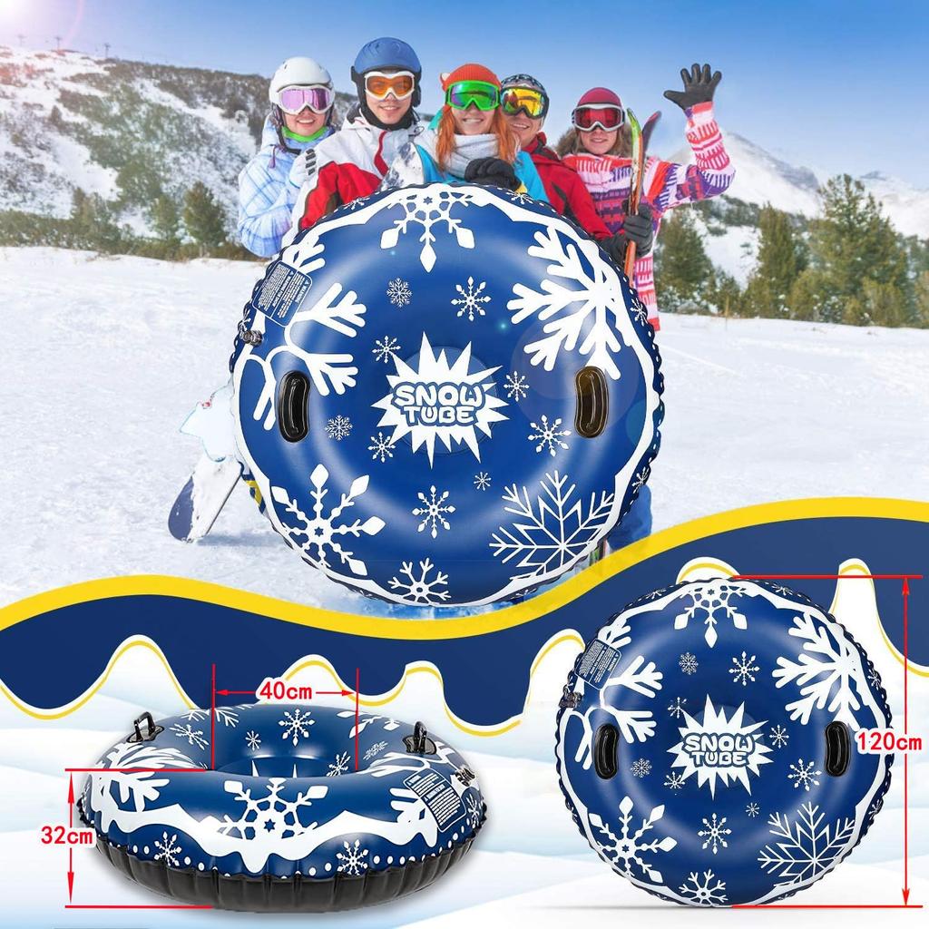 120cm Snow Tube, 2-Seater, Cold-Resistant (-25°C), Heavy-Duty 0.8mm PVC, 250kg Capacity, Leak-Resistant, Reinforced Handle, Foldable, Snow Sled,