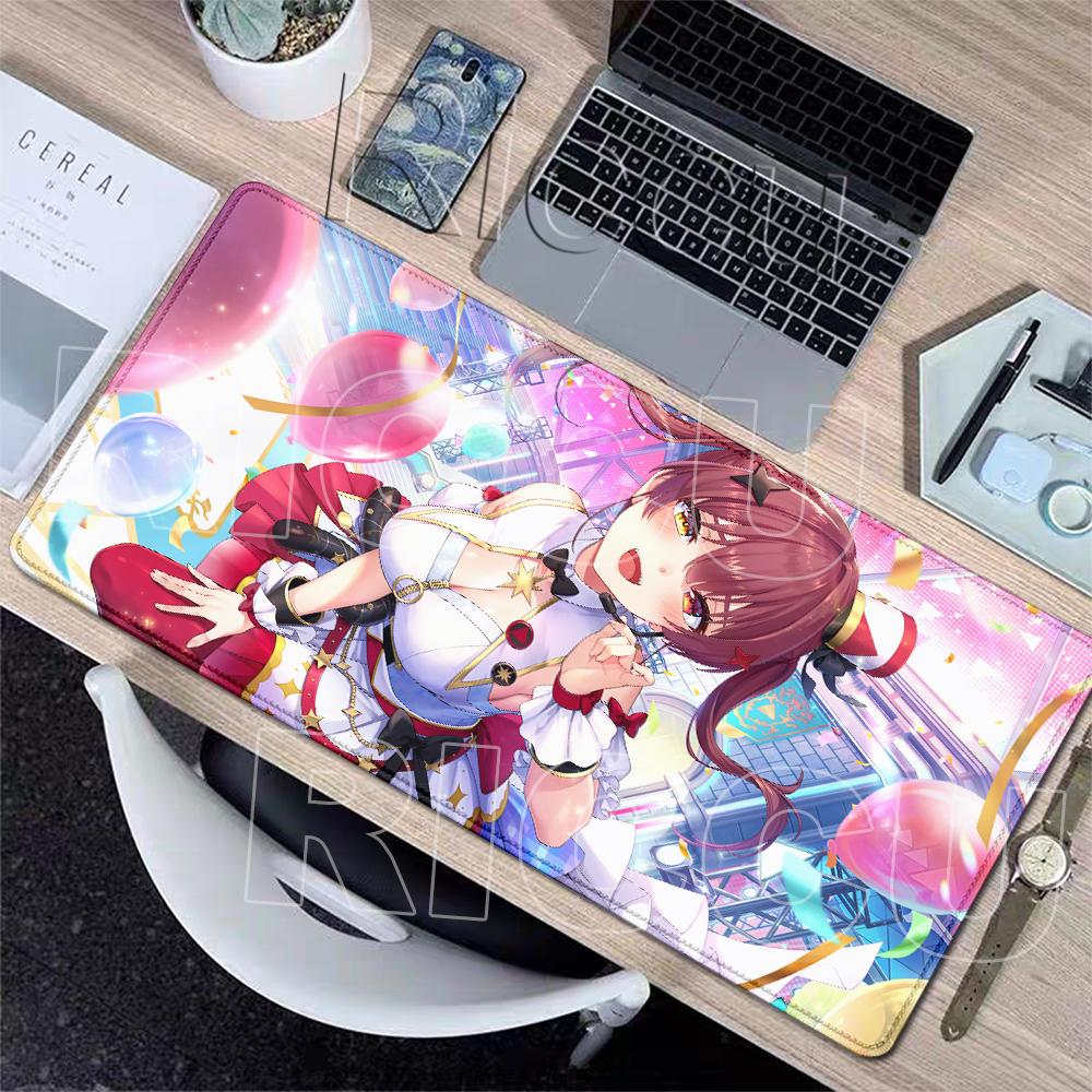 Mauspad Laptop Spiel Hololive Houshou Marine Mechanische Tastaturunterlagen Niedliches Anime-Mädchen Rutschfeste Schreibtischmatte Gummi-Verriegelungskanten-Pads