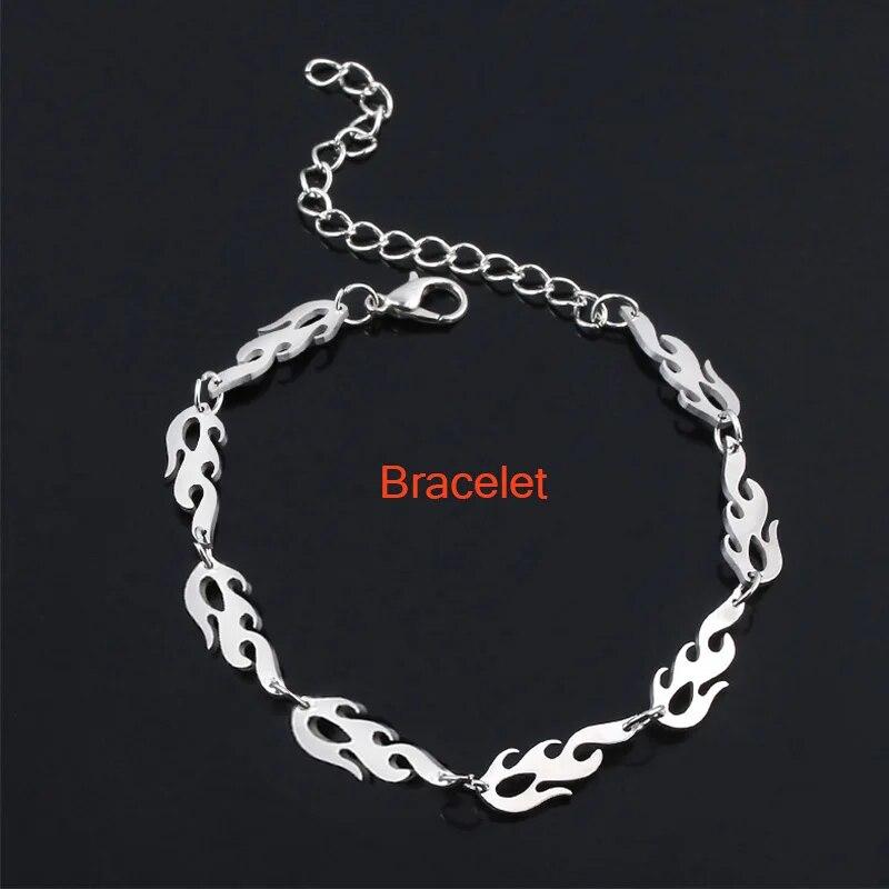 Set di collane a fiamma alla moda Accessorio punk Catena rock Choker unisex per donne uomini Streetwear Harajuku Hip Hop Regalo Gioielli per feste