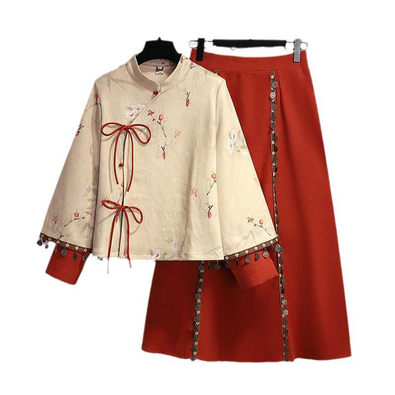2024 Autumn/Winter Chinese Style Retro Tang Suit Hanfu Cheongsam Top & Tea Set