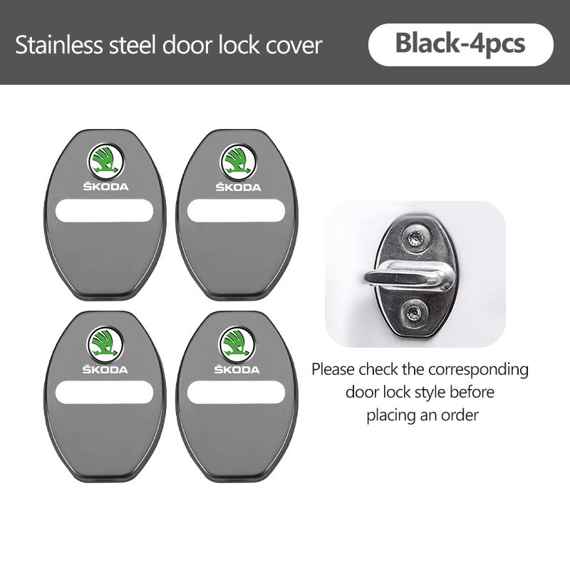 AAAJF1 4Pcs Car Door Lock Covers Auto Decorative Accessories For Skoda Kodiaq Fabia Kamiq Karoq Octavia 2 3 Rapid Scala