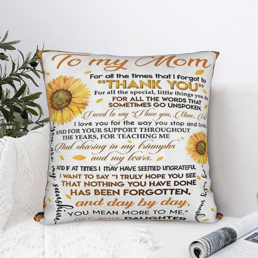 Mother's Day Letter From Daughter Pillowcase Polyester Cushion Cover Decorative Sunflower Pillow Case Cover Home Zipper 40*40cm