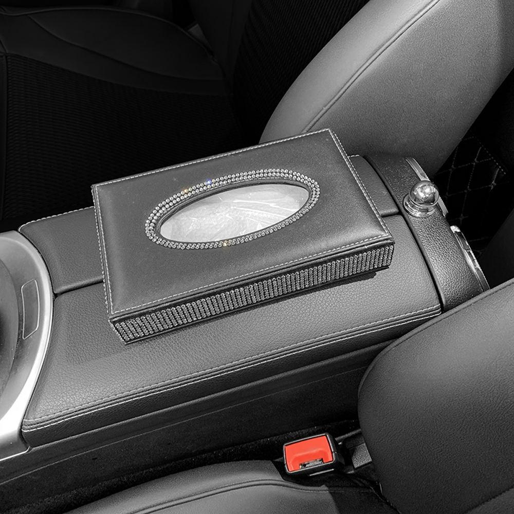 Diamond Crystal Car Tissue Box Luxury PU Leather Auto Paper Box Holder Cover Case Tray Car Accessories for Home Office Auto
