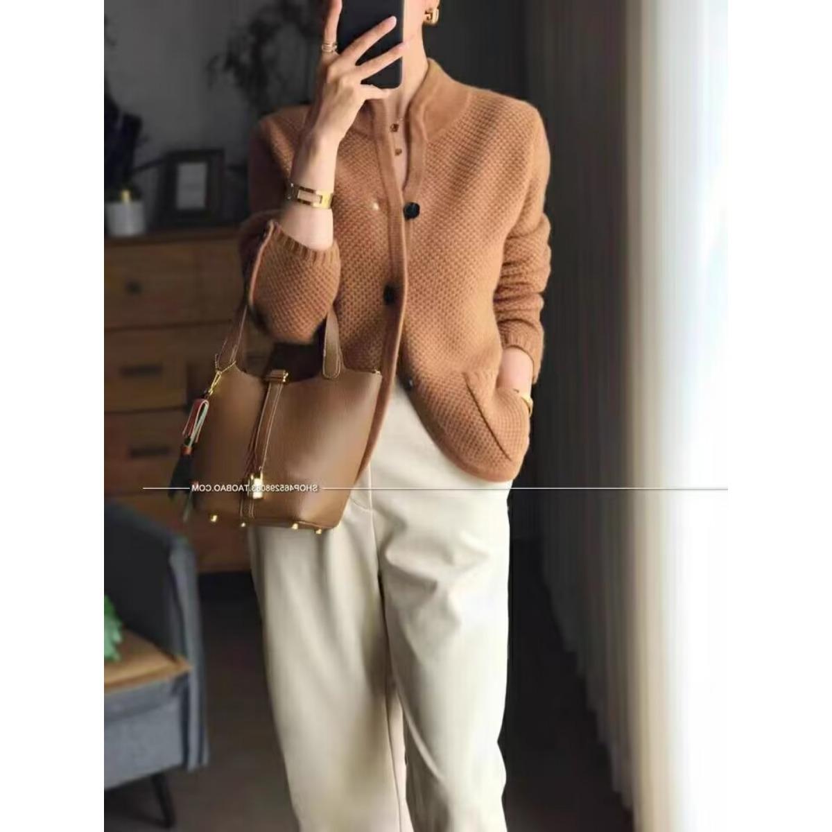 

Женский вязаный весенне-осенний женский модный западный модный топ вязаный кардиган женский L верблюд