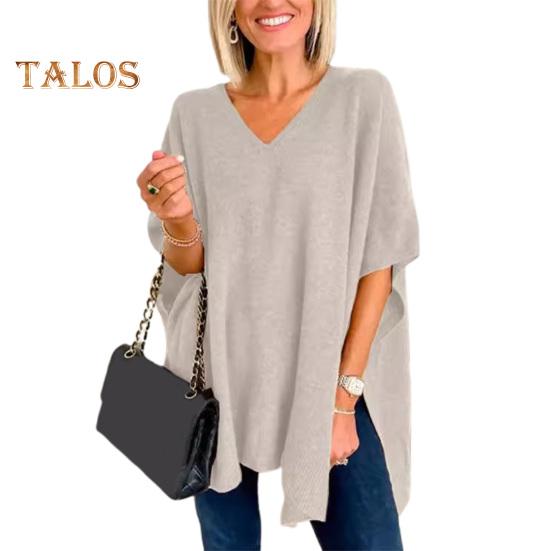 Women Sweater V-Neck Batwing Style Sleeveless Loose Fit Casual Top Solid Color High Low Hem Knit Autumn Winter Sweater Vest