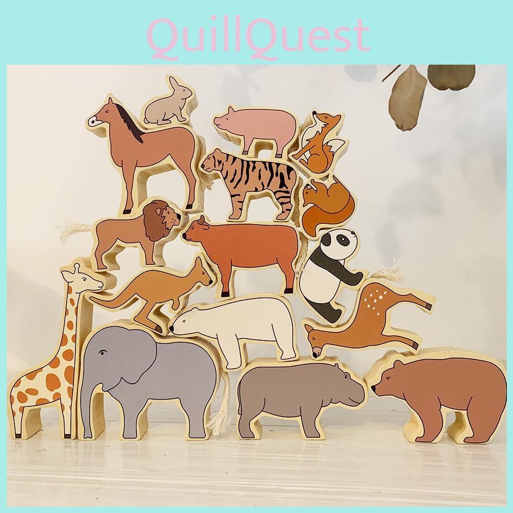 Animal Wooden Landmark Building Blocks Kids Montessori Learning Toy For Toddlers