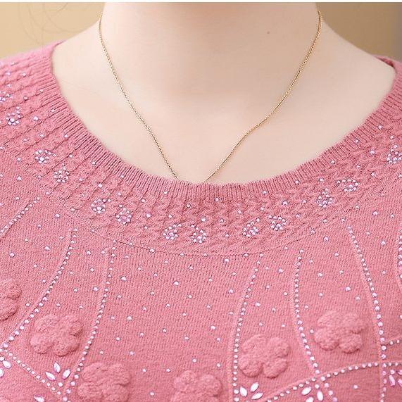 Women's Loose Plus-Size Sweater Autumn and Winter Crew Neck Printed Knitwear Soft and Skin-Friendly Stretch Pullover Top