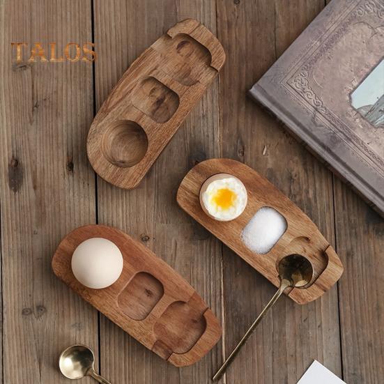 Wood Egg Serving Tray 3-Compartment Wooden Platters with Spoon Dining Egg Tray Holder for Cheese Snacks Desserts Sushi