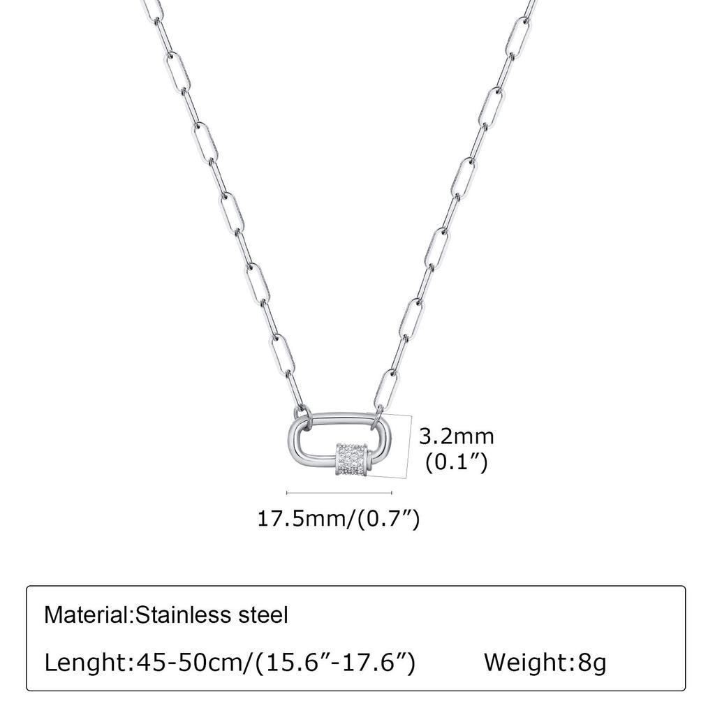 Women's Gold Clavicle Chain Necklace with Zirconia Oval Pendant and Stainless Steel Square Links