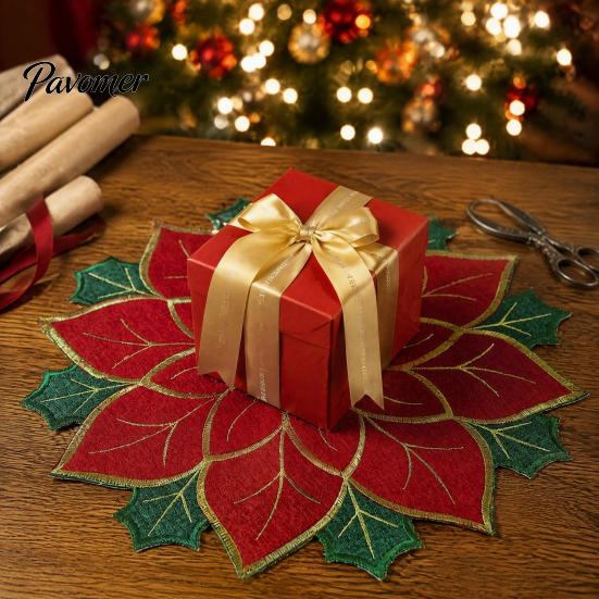 Decorative Mats for Parties Christmas Floral Leaf Placemat Dining Table, Polyester Fabric Table Seasonal Tableware Kitchen with Festive Leaves Design