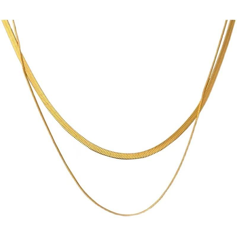European and American double-layer stacked titanium steel snake bone chain niche design silver necklace women's cold wind collarbone chain accessories