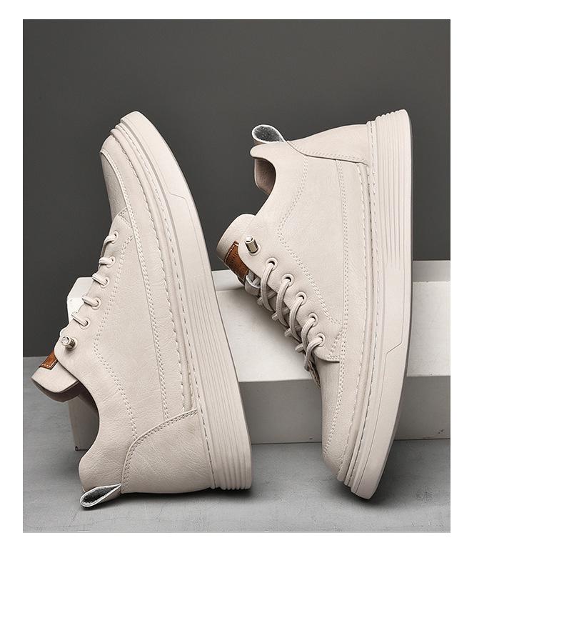 Zapatillas de Hombre de Piel de Vaca con Suela Gruesa: Zapatos de Moda de Caña Baja, Casuales Británicos de Cuero, Talla Grande, que Aumentan la Altura