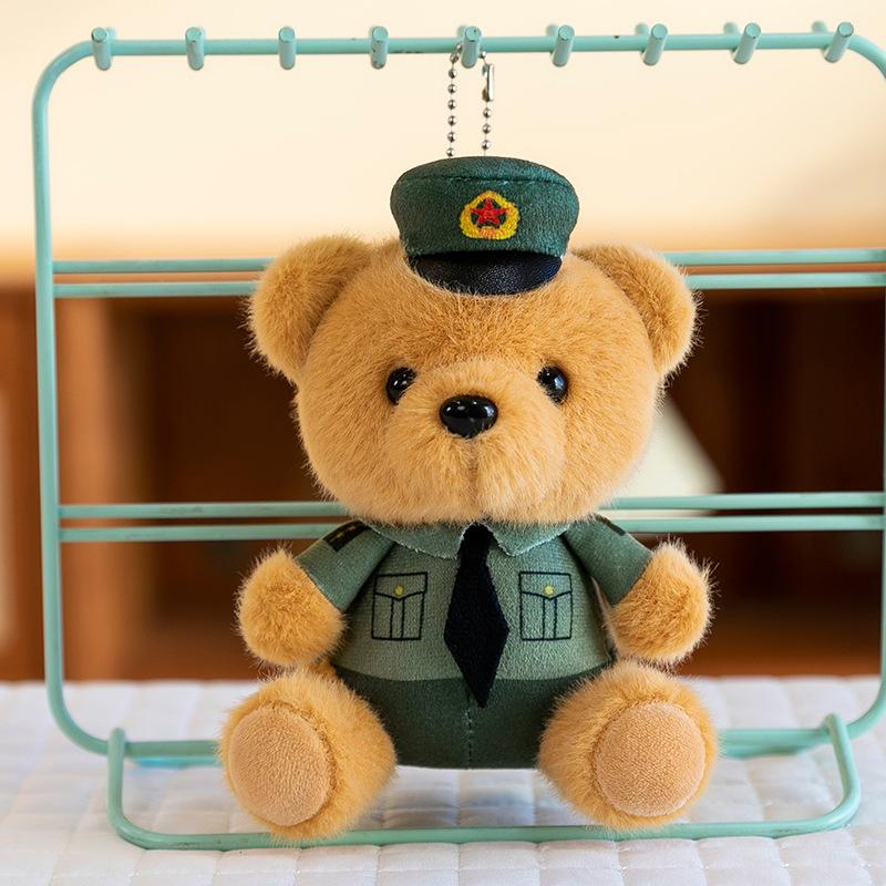 4-inch Cartoon Police Traffic Police Plush Toy Bear Doll Armed Police Medical Keychain Pendant Bag Hanging Ornament Play