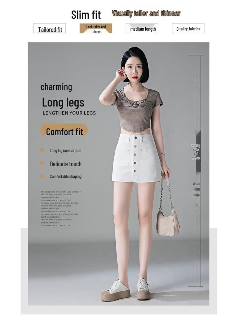 Spring 2026 Women's Retro Denim High-Waist Skort - Slimming, A-Line Design