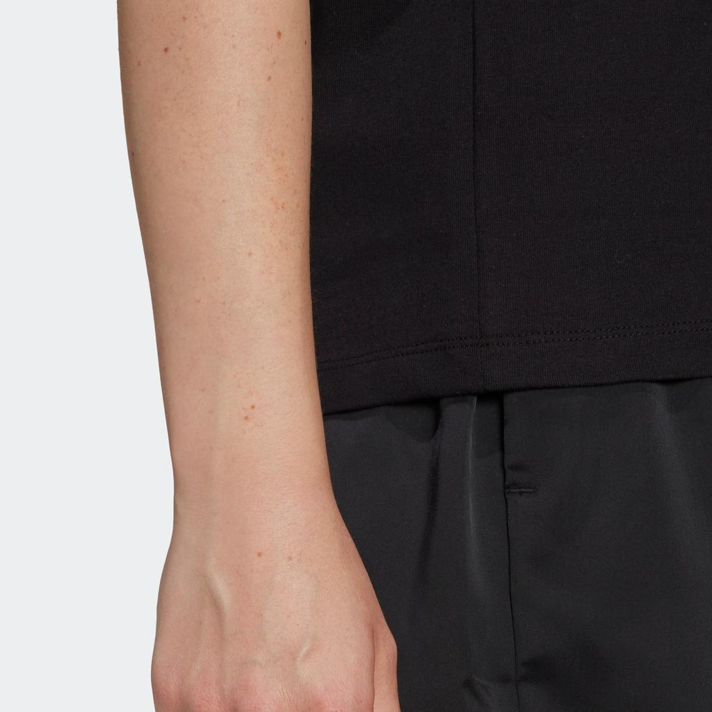 Adidas Originals Trefoil Large Logo Striped Print Spliced Casual Crew Neck Short Sleeve Drop Shoulder T-Shirt Women T-Shirt Black HC7039