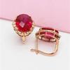 Exquisite Purple Gold 585 Russian Inlaid Redstone Egg Surface Earrings, High-End Temperament Rose Gold-Plated Design Earrings.