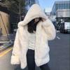 Vinter mink fuskpäls huva för kvinnor Tjock varm fuskpäls lös stor storlek minkpäls plyschrock