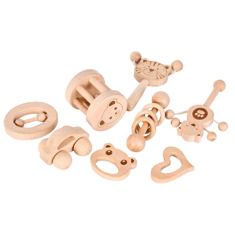 Newborn Baby Toys Hundred Days Wooden Gift Box For Children, Full Moon Baby Soothes Bear, Rattles, Grinds Teeth And Bites