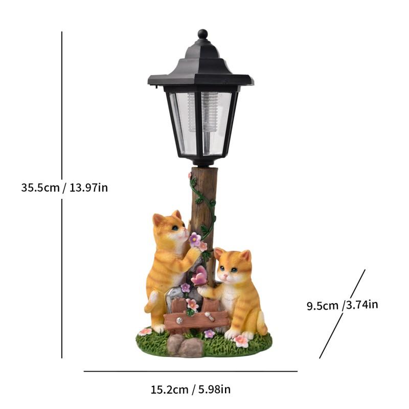 Solar-Powered Cat Resin Garden Ornament Outdoor Pathway Decor Waterproof Lawn Statue In American Style