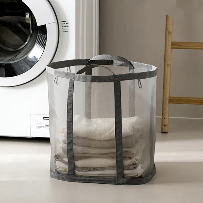 1PC Foldable Laundry Hamper Bag - Travel & Home Clothes Organizer Breathable Mesh Laundry Basket Nylon