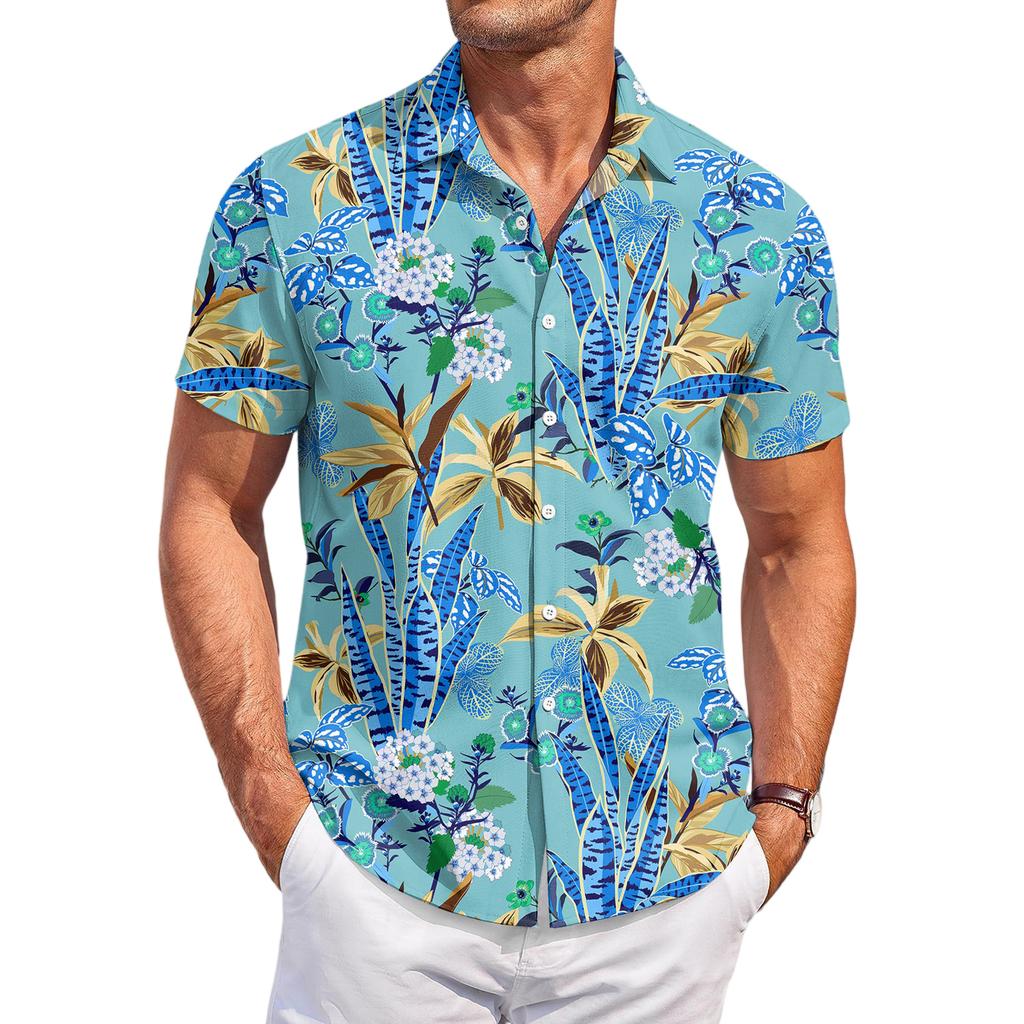 Men's Casual Fashion Printed Short,Sleeve Shirt