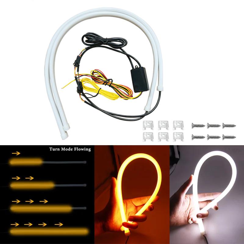 2PCS/lot 9-30V 30/45/60cm DRL Flowing Flexible LED Tube Strip Daytime Running Lights Turn Signal DRL Silica gel LED Lamp