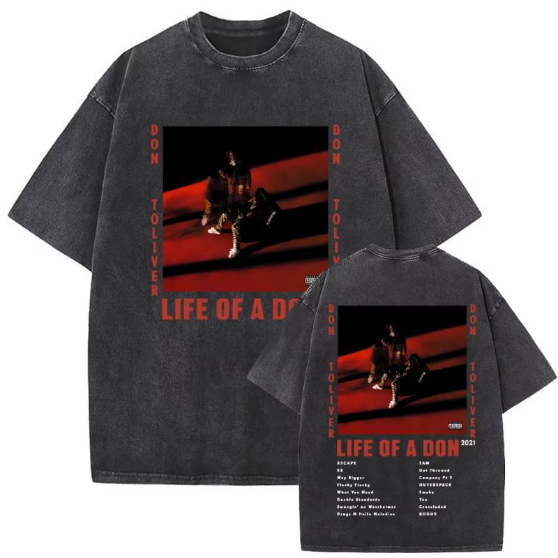 Washed Vintage Rapper Don Toliver Hardstone Psycho Album Print T Shirts Unisex Women Fashion Hip Hop Oversized Tshirts Streetwear