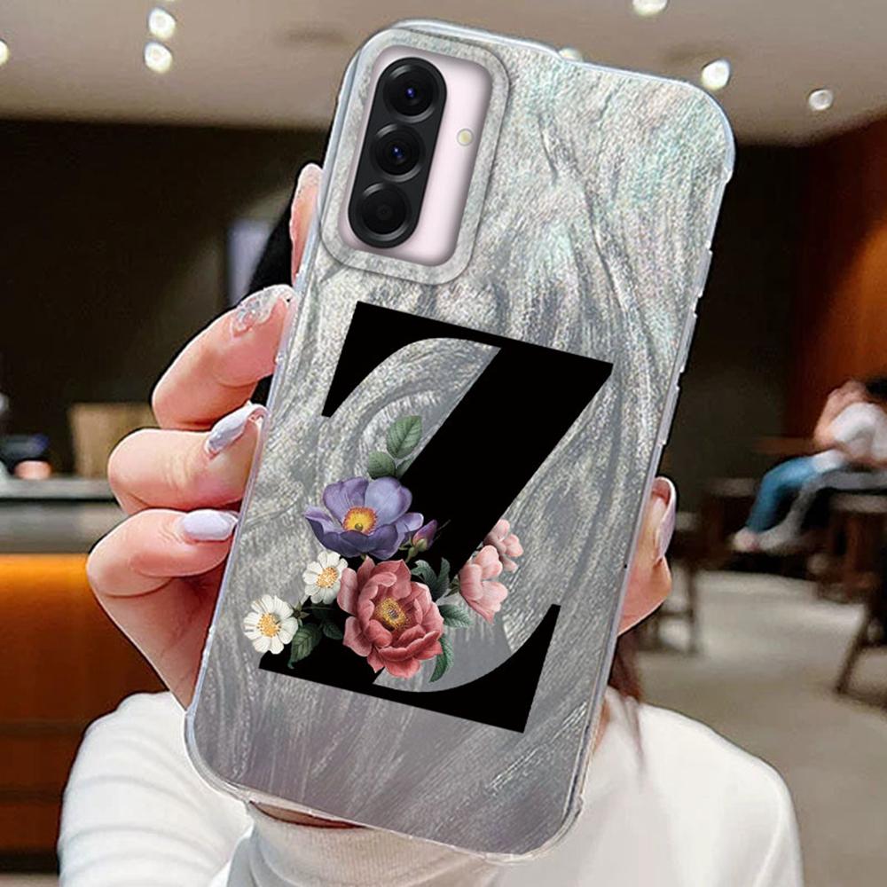 

Черный A-Z Буква Цветочный градиент Для Samsung A56 A16 A26 A36 A15 A25 A35 A55 S24 S25 Plus Чехол для телефона Крышка Силиконовый Прозрачный Бампер Жесткая ПК Задняя крышка Samsung S25 Ultra