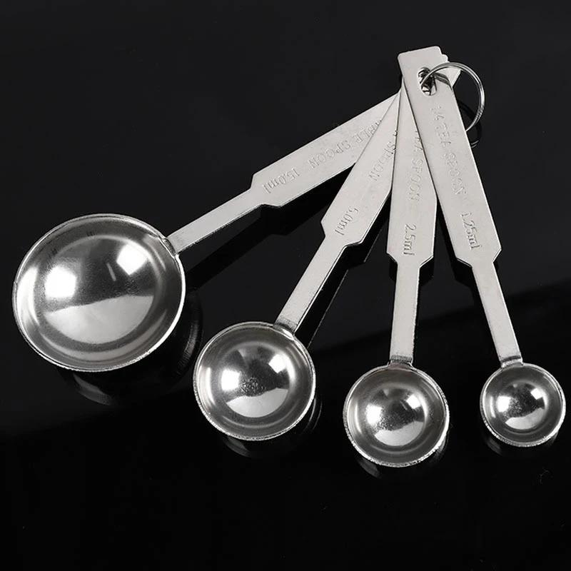 4Pcs Mini Measuring Spoon Set Stainless Steel Stackable Tea Coffee Measure Scoop Seasoning Measuring Tools Kitchen Baking Gadget