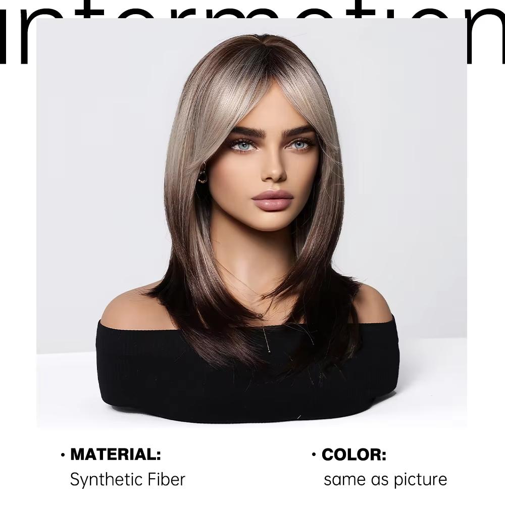 Platinum Ombre Synthetic Wigs for Women Long Wavy Silky Natural Hair Wig with Bangs Cosplay Party Heat Resistant Fake Hairs
