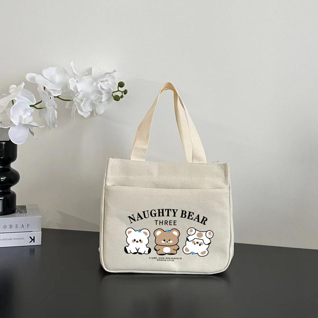 New canvas tote bag dirt-resistant large-capacity simple office worker student versatile lunch box mommy thermal insulation bento bag
