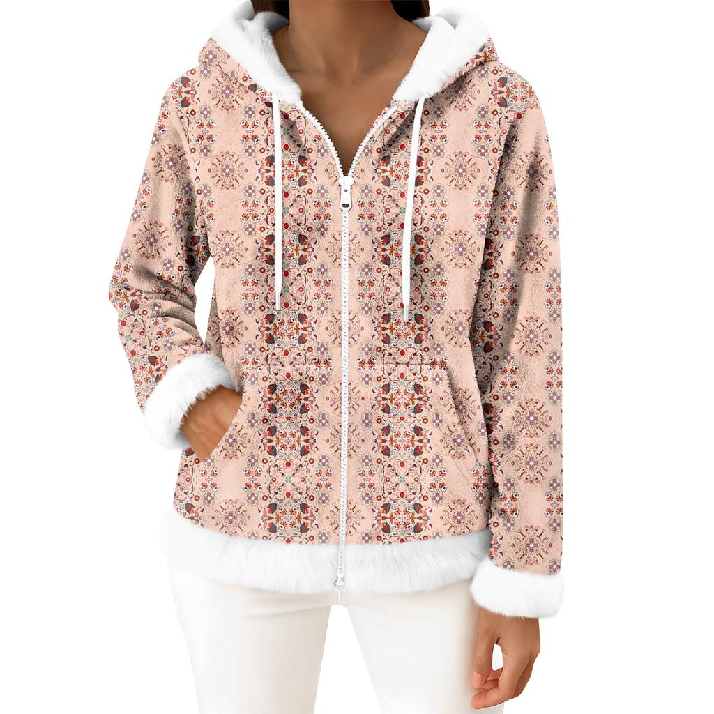 Women's Casual Fashion Long-Sleeved Zip-Up Fleece Hooded Cardigan