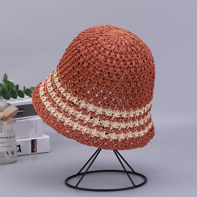 Women's Bucket Hat Summer Breathable Sun Shading Knitted Hat Outdoor Travel Basin Hat