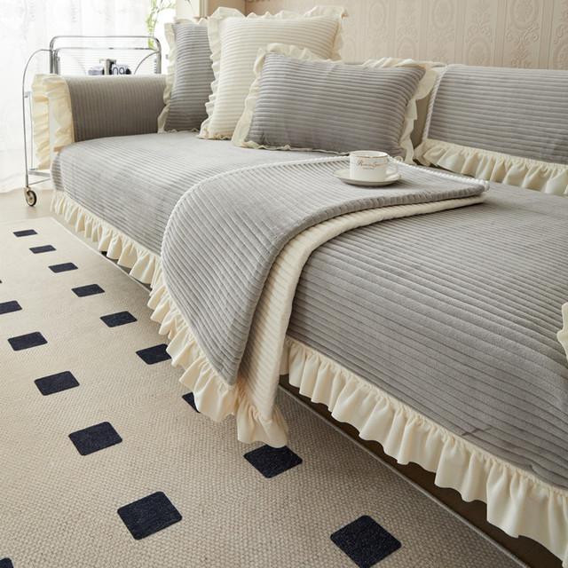 

Утолщенный плюшевый чехол для дивана с рюшами, универсальный коврик для дивана-полотенца, противоскользящий комбинированный чехол для дивана, чехол для защиты гостиной 1pc 30x50 pillowcase