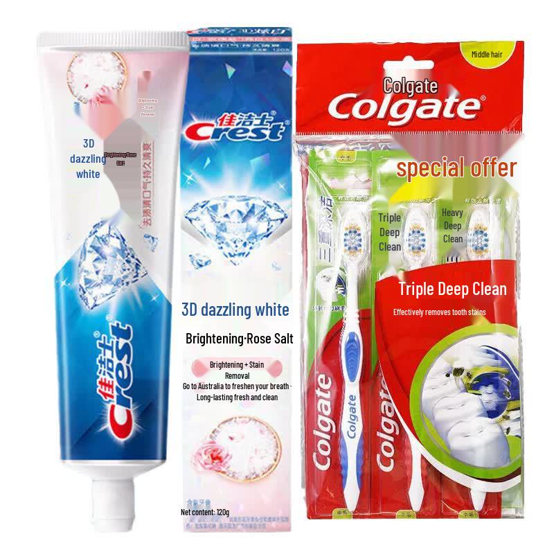 Набор: Зубная паста Crest 3D White Rose Salt и зубная щетка Colgate