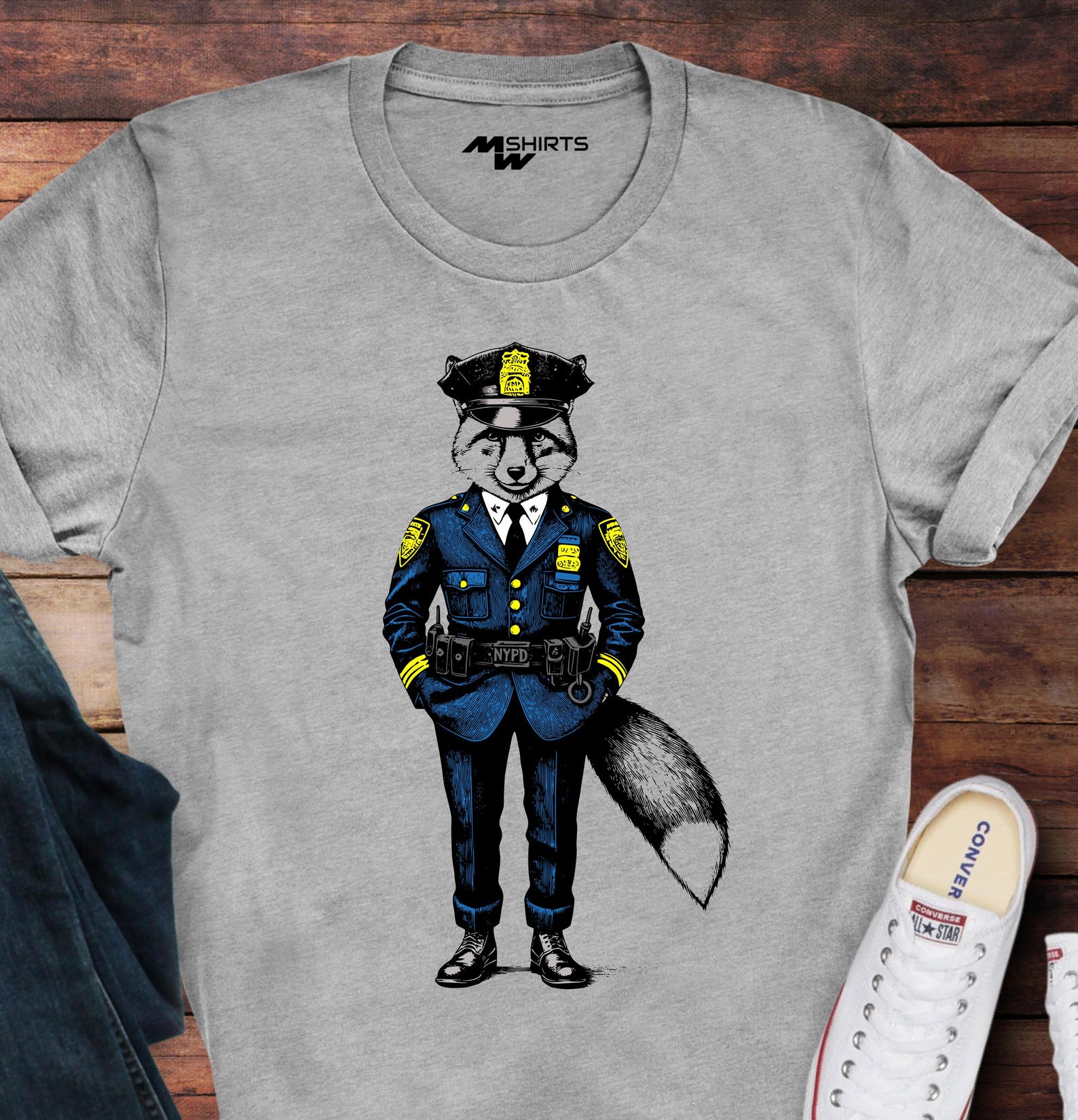 Vintage Fox Police Uniform T-Shirt: Animal Lover Gift S