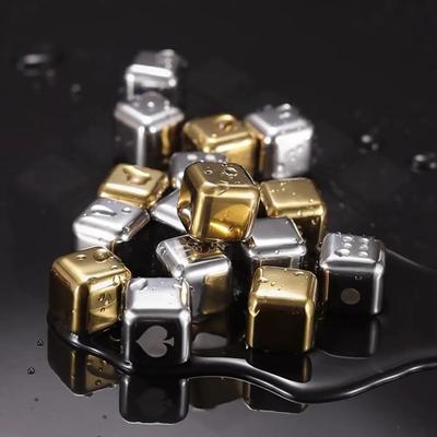 Gold und Silber Metall Kühlsteine Wiederverwendbare Eiswürfel Whiskey Stahl Eiswürfel 304 Edelstahl und mit Aufbewahrungsbox für Wodka
