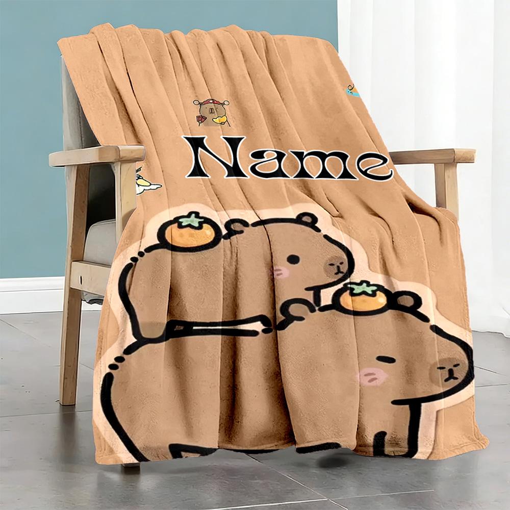 Two Capybaras Personalized Name Blanket Multi-purpose Personalized Blanket Soft & Cozy Throw For Livingroom Bedding Office Chair Seaside All-Season Us