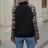 Autumn New Casual and Personalized Street Style Semi High Collar Open Collar Patchwork Leopard Print Hoodie for Women