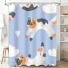 Whimsical Cat Pattern Shower Curtain For Home Decor Modern Blue And White Bathroom Accessories Perfect Gift Idea (200Cmx180Cm)
