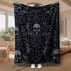 Skull Damask Pattern, Gothic Lovers, Blanket, Dark Elegant Design with Intricate Floral Motifs, Living Room Or Bedroom Use, Soft